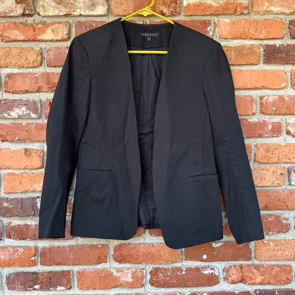 Theory Tadean Black Open Front Blazer Size 10 - Picture 2 of 7
